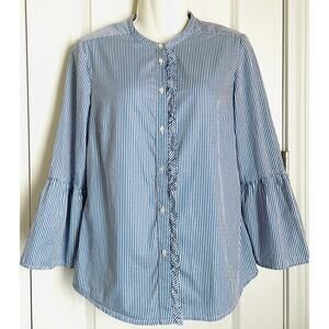 BODEN Belle Sleeve Blue Shirt w/Ruffle Button Down Women's - Size 4